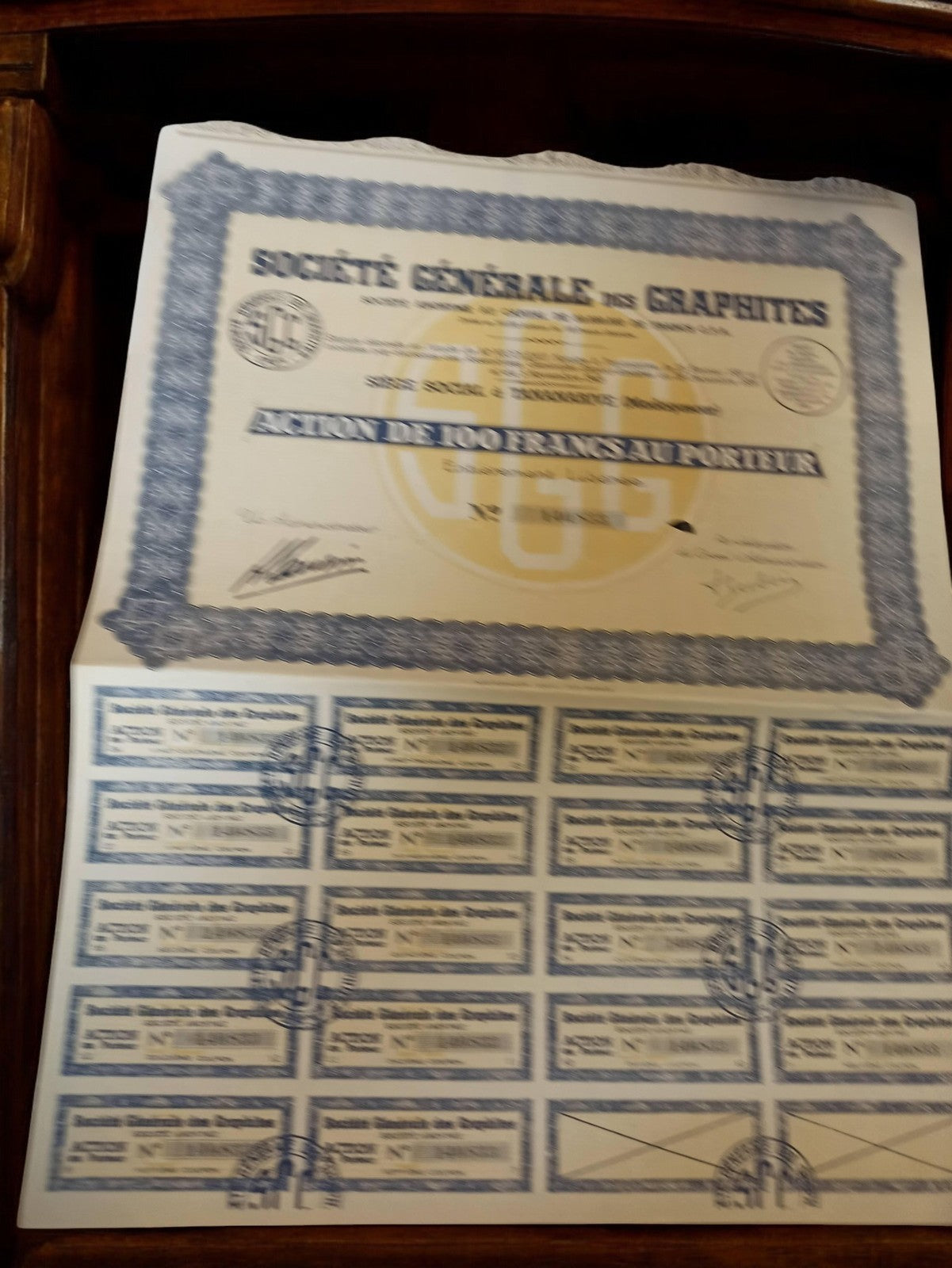 Action au porteur Société Générale des Graphites vintage années 1920 document an