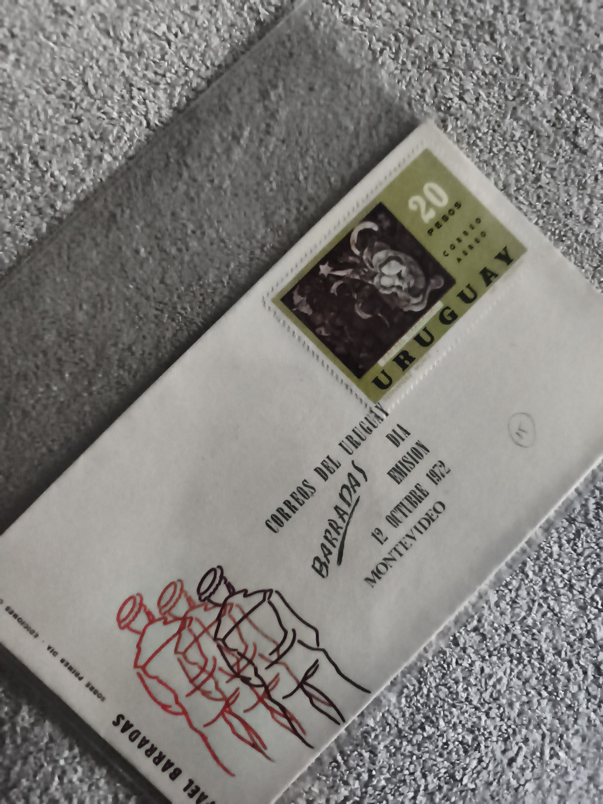 Lettre premier jour Uruguay Barradas 1972 timbre 20 Pesos philatélie FDC