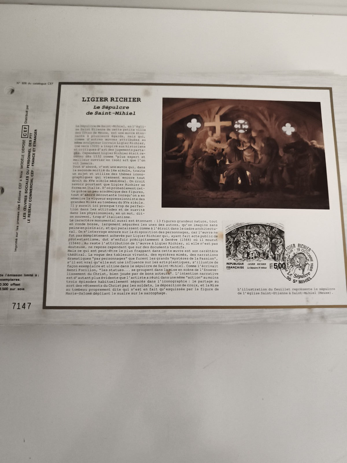 Feuillet philatélique CEF Ligier Richier Le Sépulcre de Saint-Mihiel