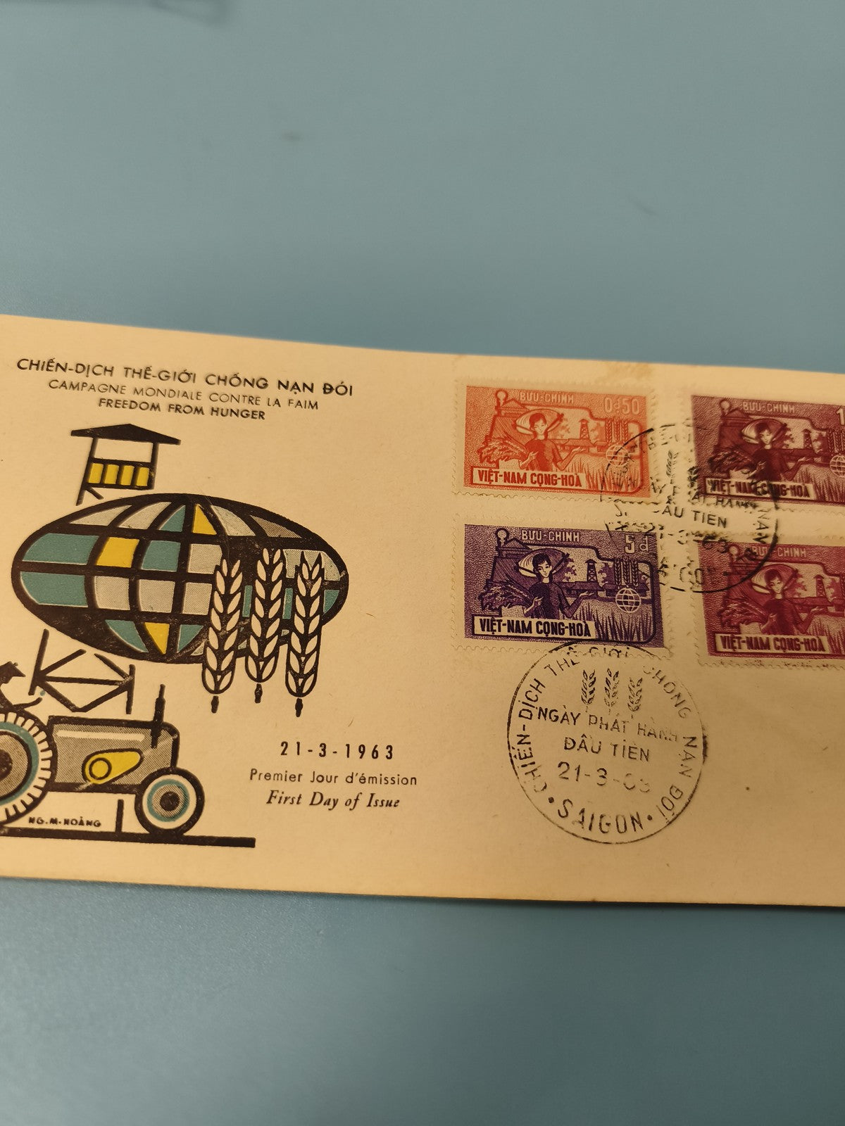 Enveloppe FDC Vietnam 1963 Campagne mondiale contre la faim timbres oblitérés