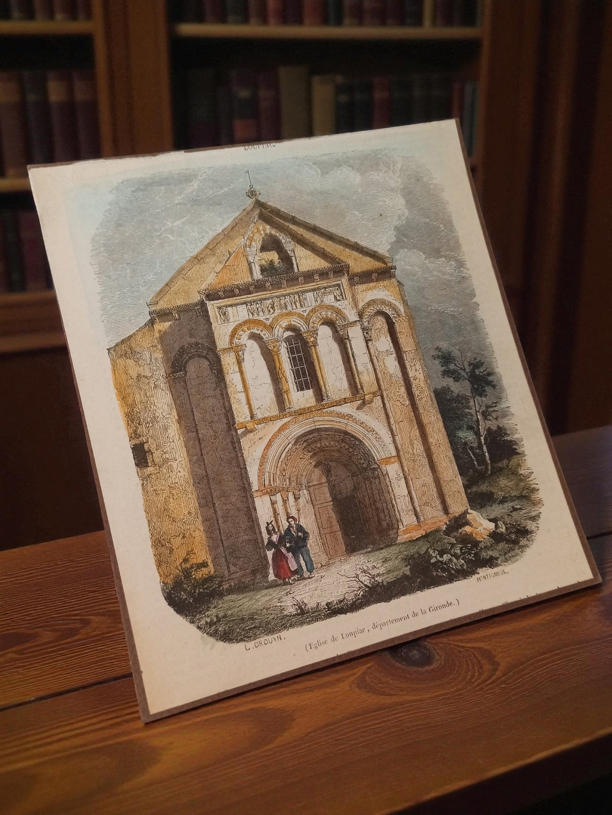 Gravure ancienne église Loupiac Gironde estampe vintage architecture rétro