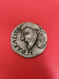 Médaille ancienne style grec, Heraclite, relief patiné, visage barbu
