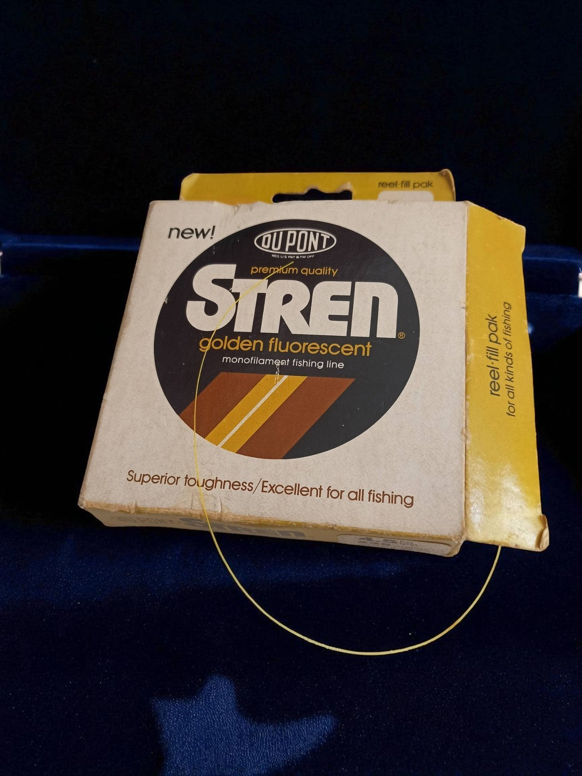 Bobine fil pêche vintage Stren DuPont golden fluorescent ancien monofilament rét
