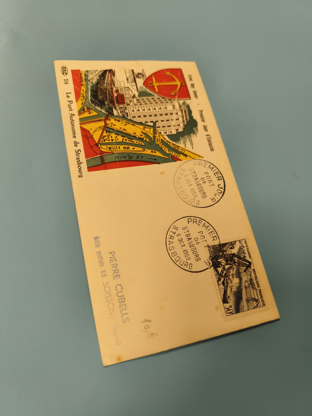 Ancienne enveloppe 1er jour Strasbourg timbres oblitérés Port Autonome philatéli