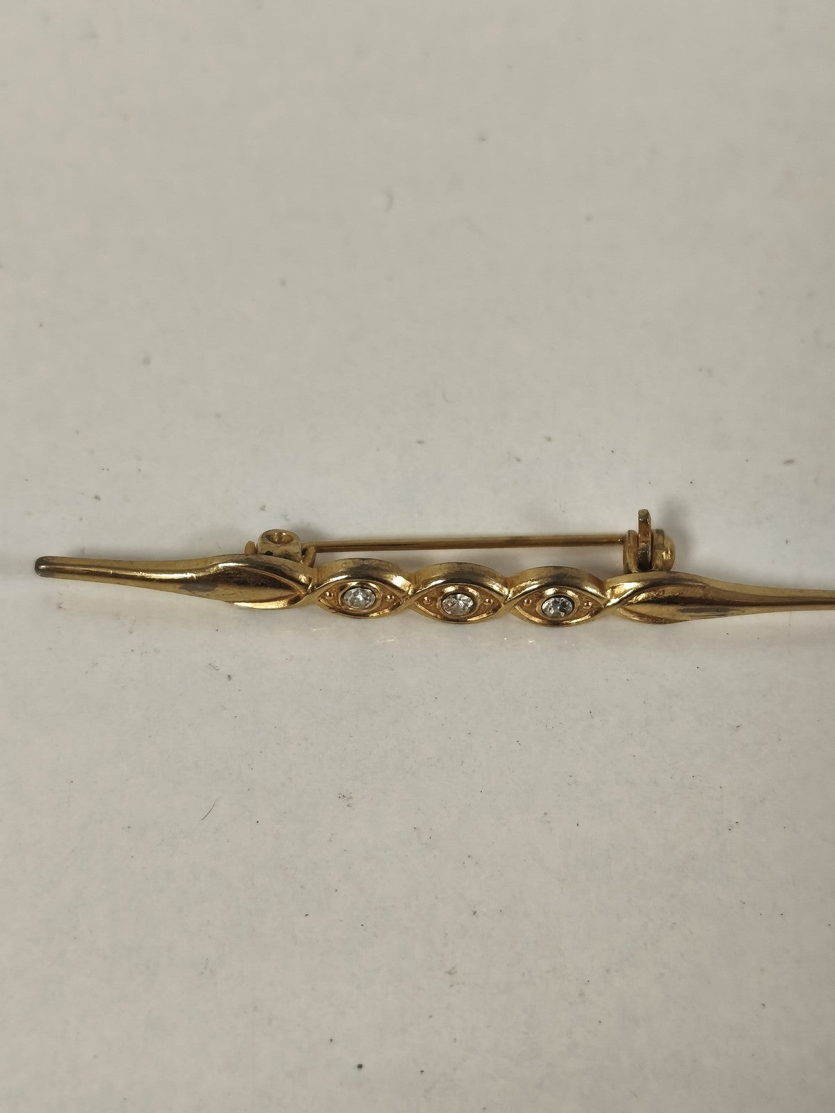 Vintage antique gold-plated brooch with rhinestone decor, retro jewelry, antique collectible