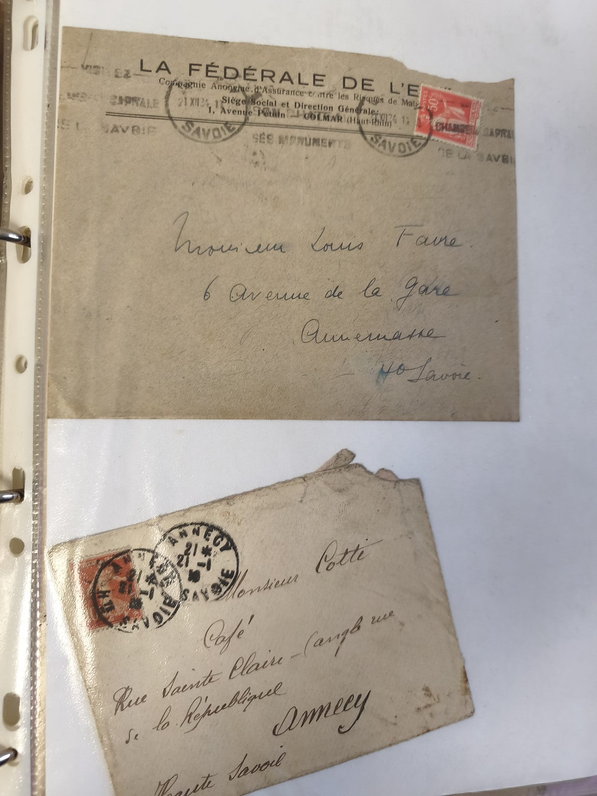 Lot anciennes enveloppes philatélie Savoie timbres rouges oblitérés collection