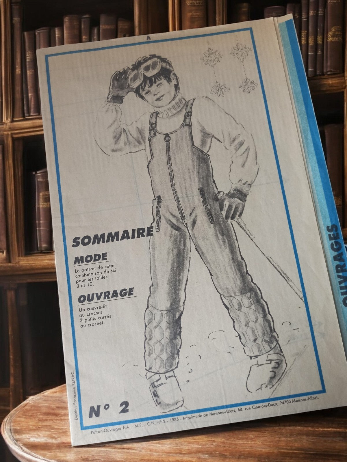 Patron couture vintage combinaison ski enfant 1985, Patron-Ouvrages N°2 rétro