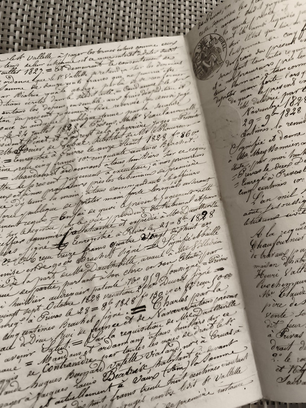 Acte notarié manuscrit ancien vente XIXe siècle cachet justice France