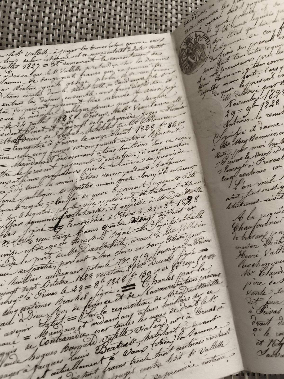 Acte notarié manuscrit ancien vente XIXe siècle cachet justice France