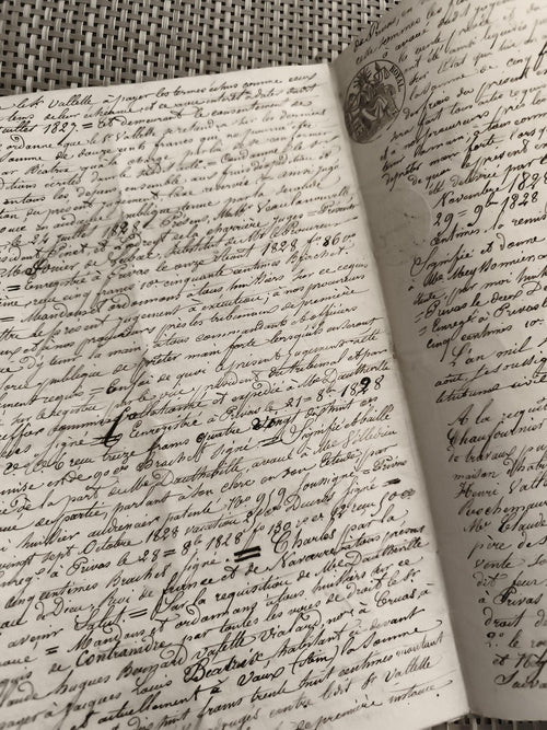 Acte notarié manuscrit ancien vente XIXe siècle cachet justice France