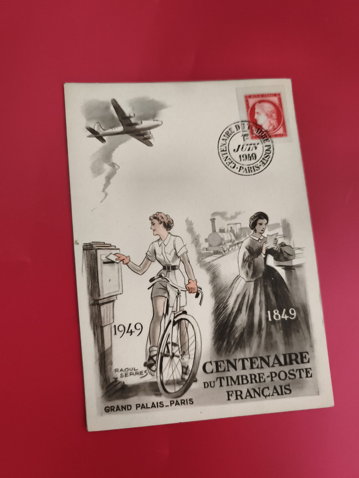 Carte philatélique Centenaire timbre-poste français 1949 Grand Palais Paris