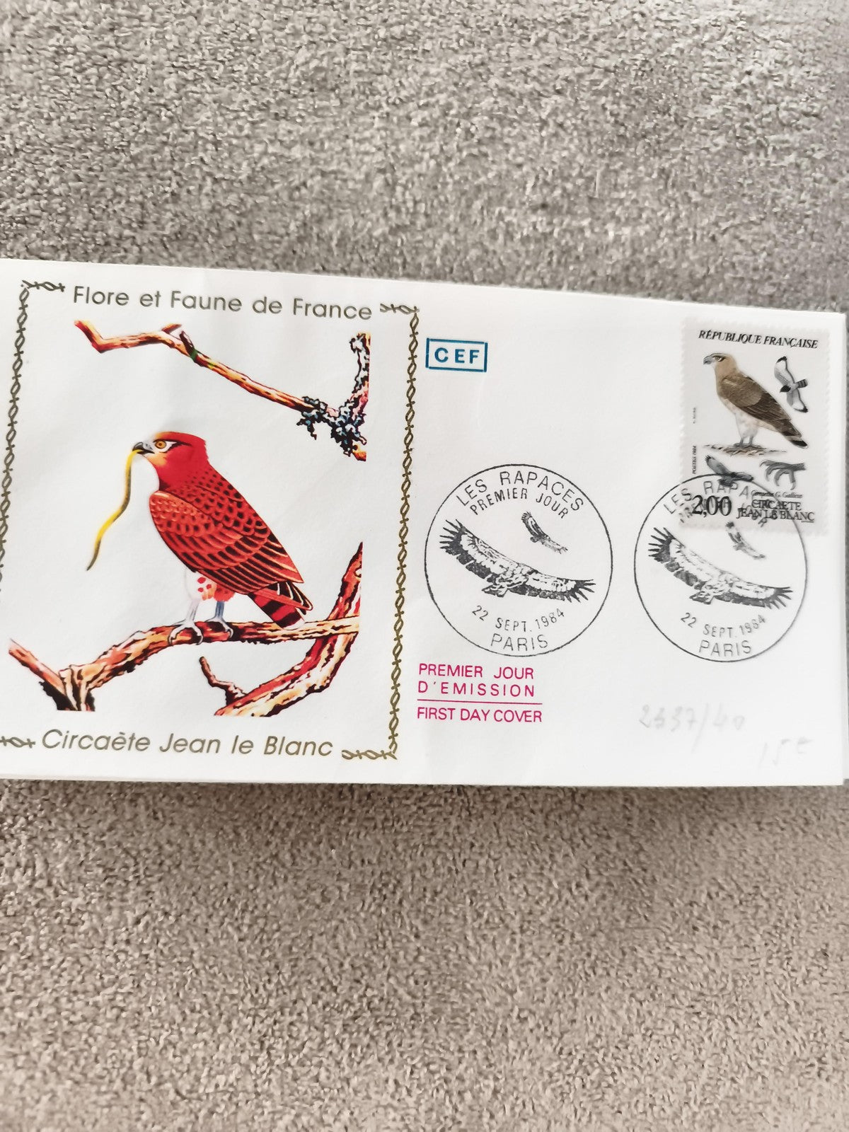 Enveloppe premier jour 1984 Circaète Jean le Blanc, FDC Les Rapaces ancien phila