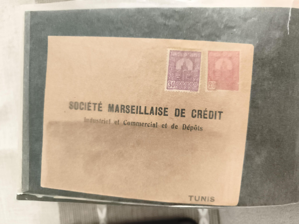 Lettre ancienne Société Marseillaise de Crédit Tunis affranchissement timbres