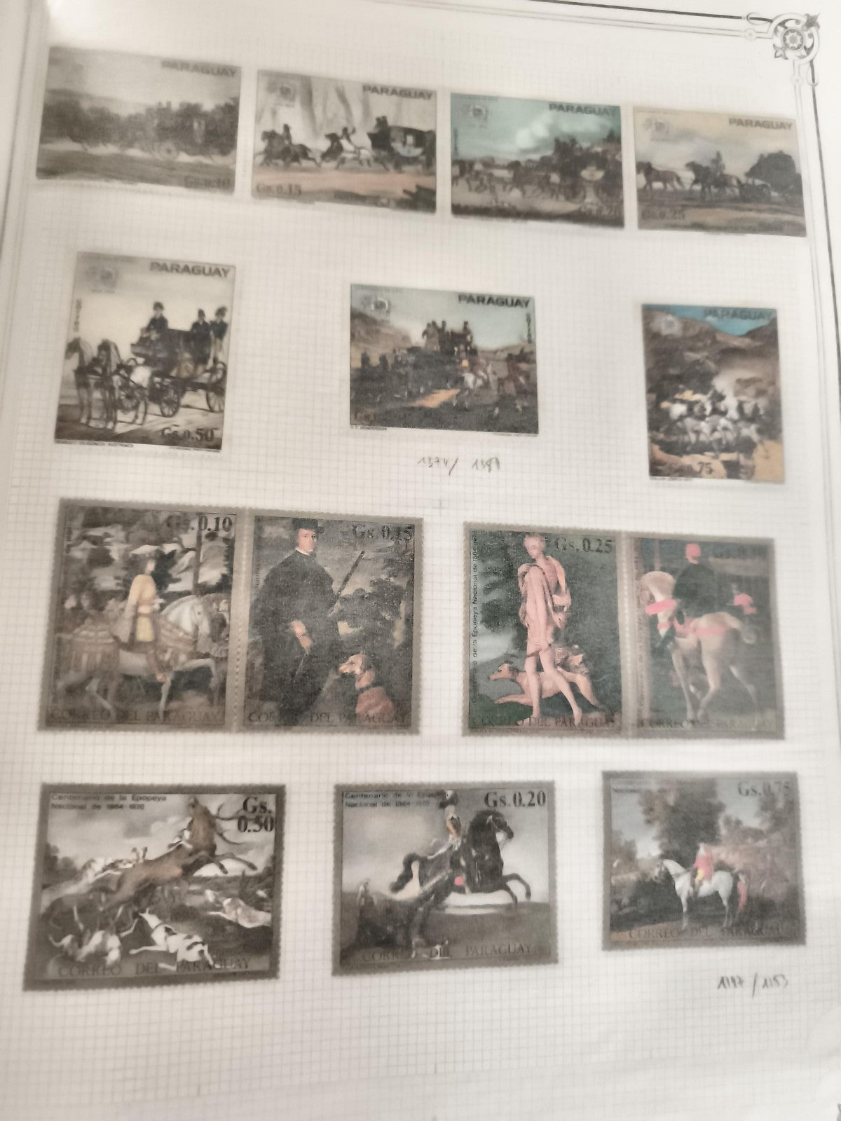 Timbres anciens Paraguay scènes équestres chasse Gs Correo del Paraguay philatél