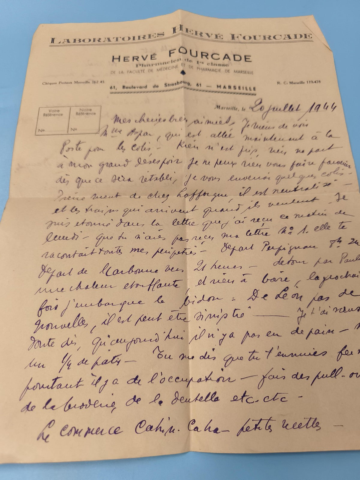 Ancienne lettre manuscrite 1964 en-tête Laboratoires Hervé Fourcade Marseille
