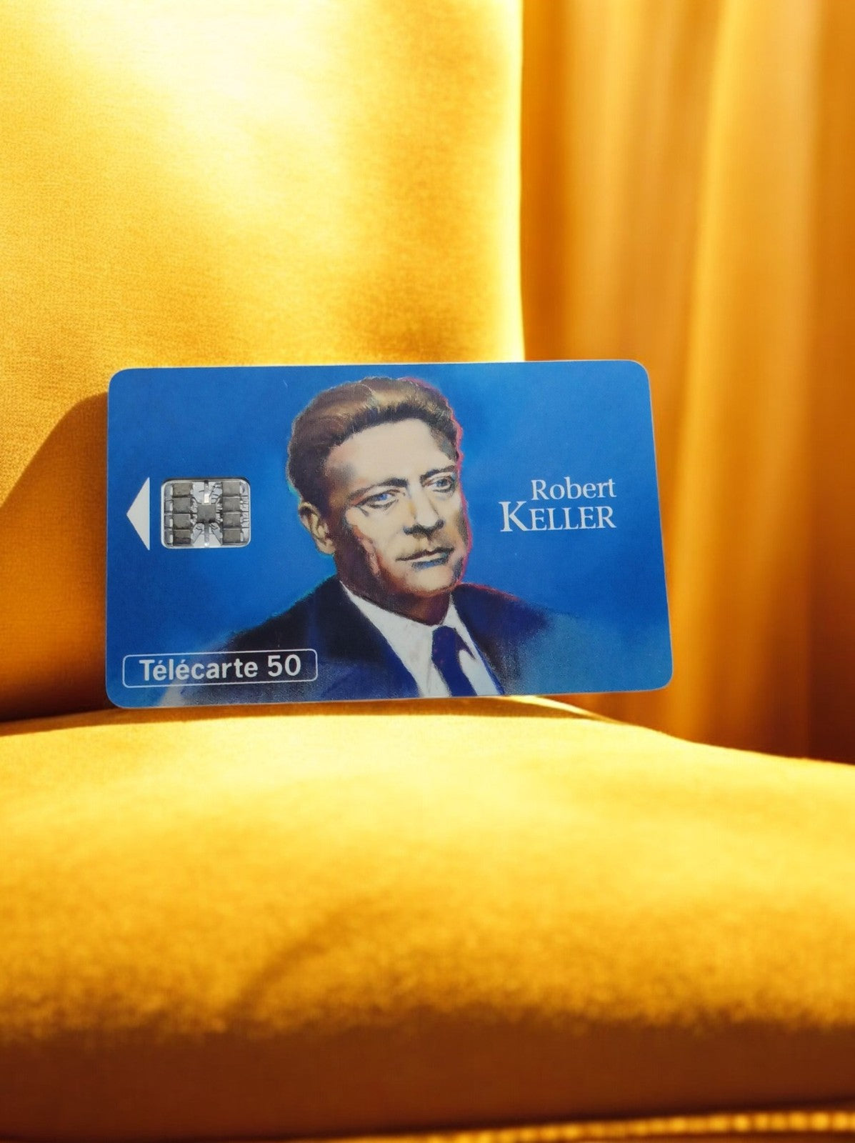 Carte téléphonique vintage Télécarte 50 Robert Keller rétro bleu puce