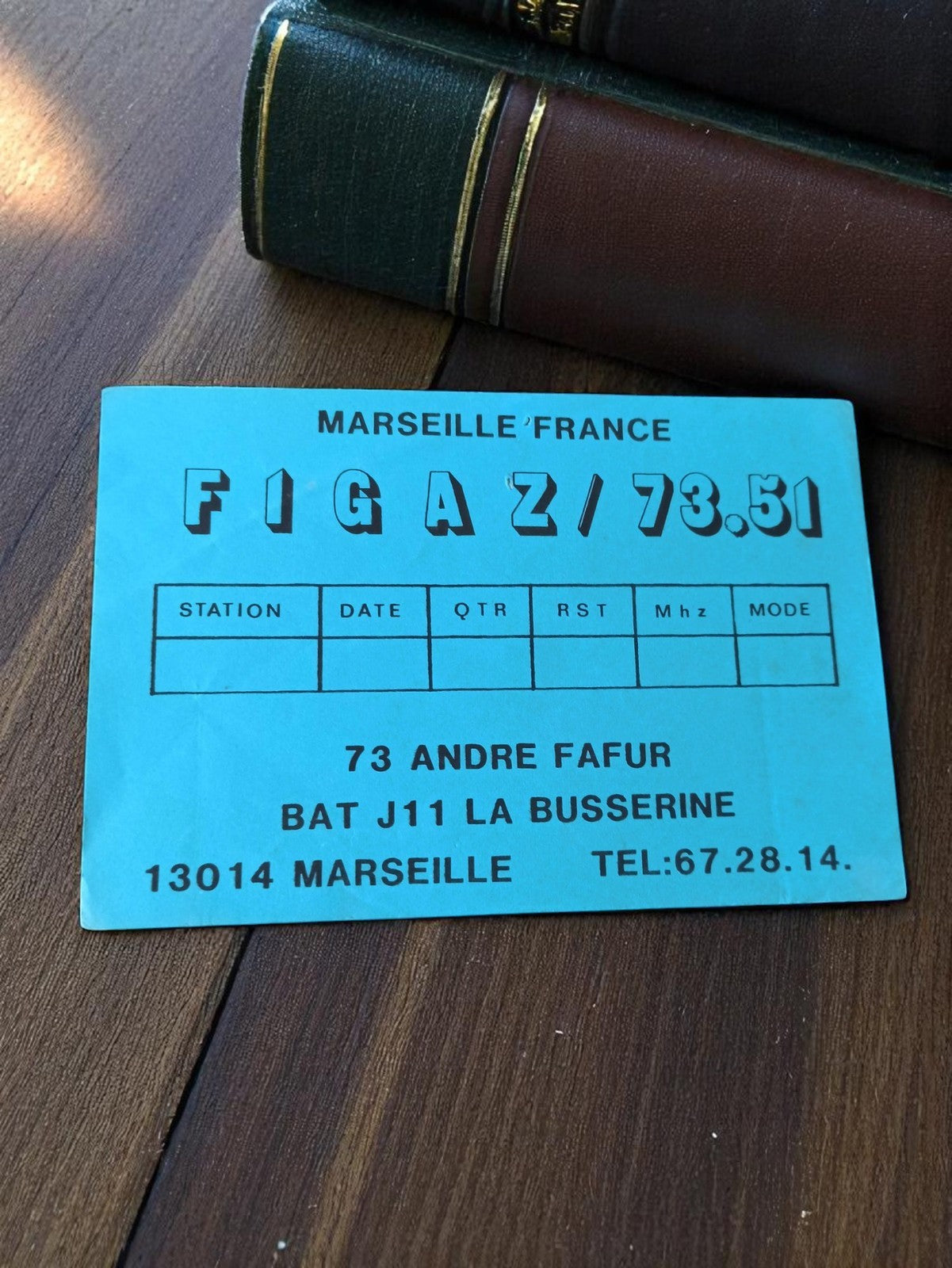 Carte QSL radio amateur vintage Marseille FIGAZ/73.51 bleu rétro communication