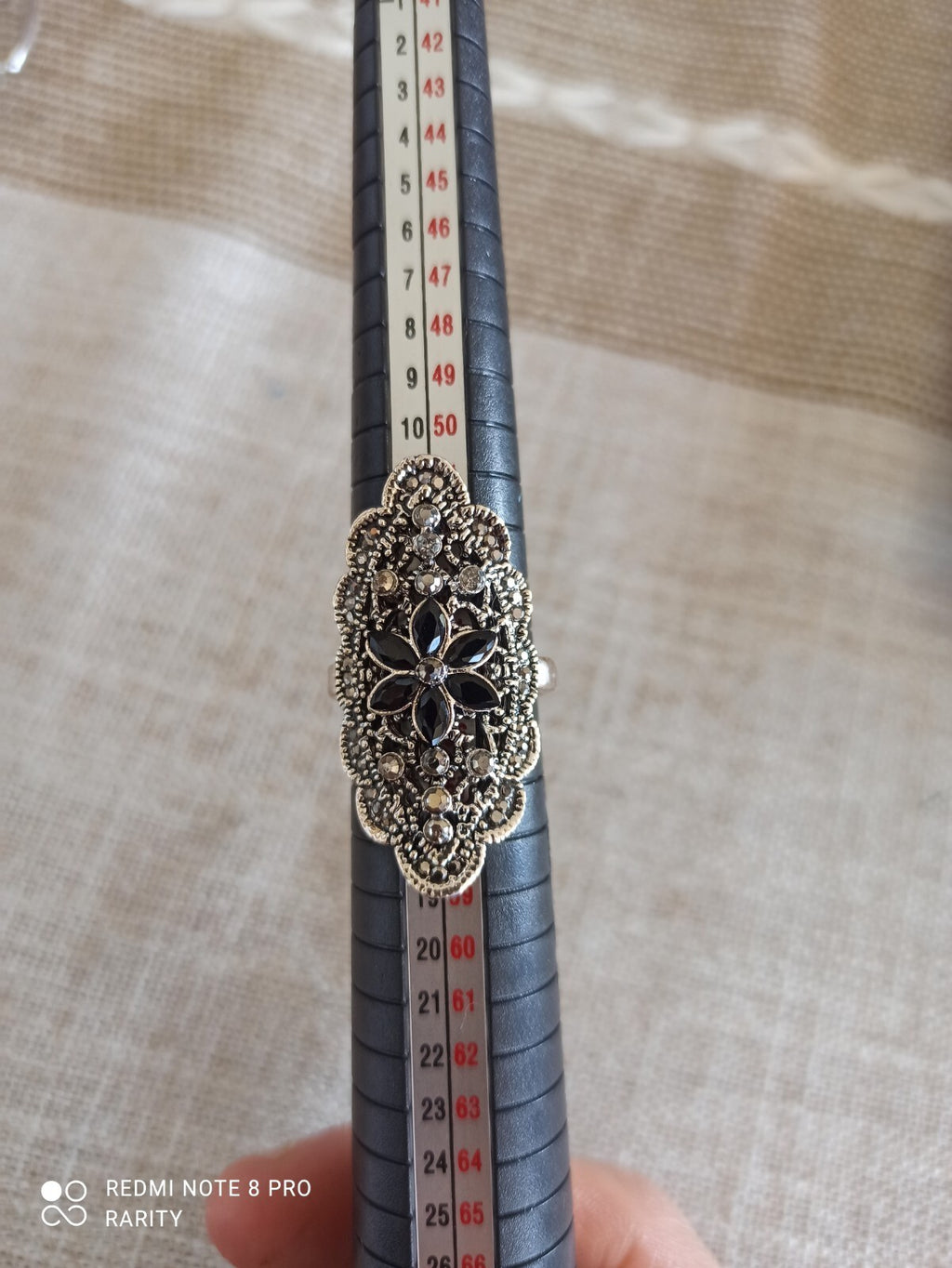 Bague vintage longue strass argenté motif fleur élégante T55 rétro