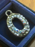 Pendentif vintage ovale strass fantaisie rétro, bijou ancien original