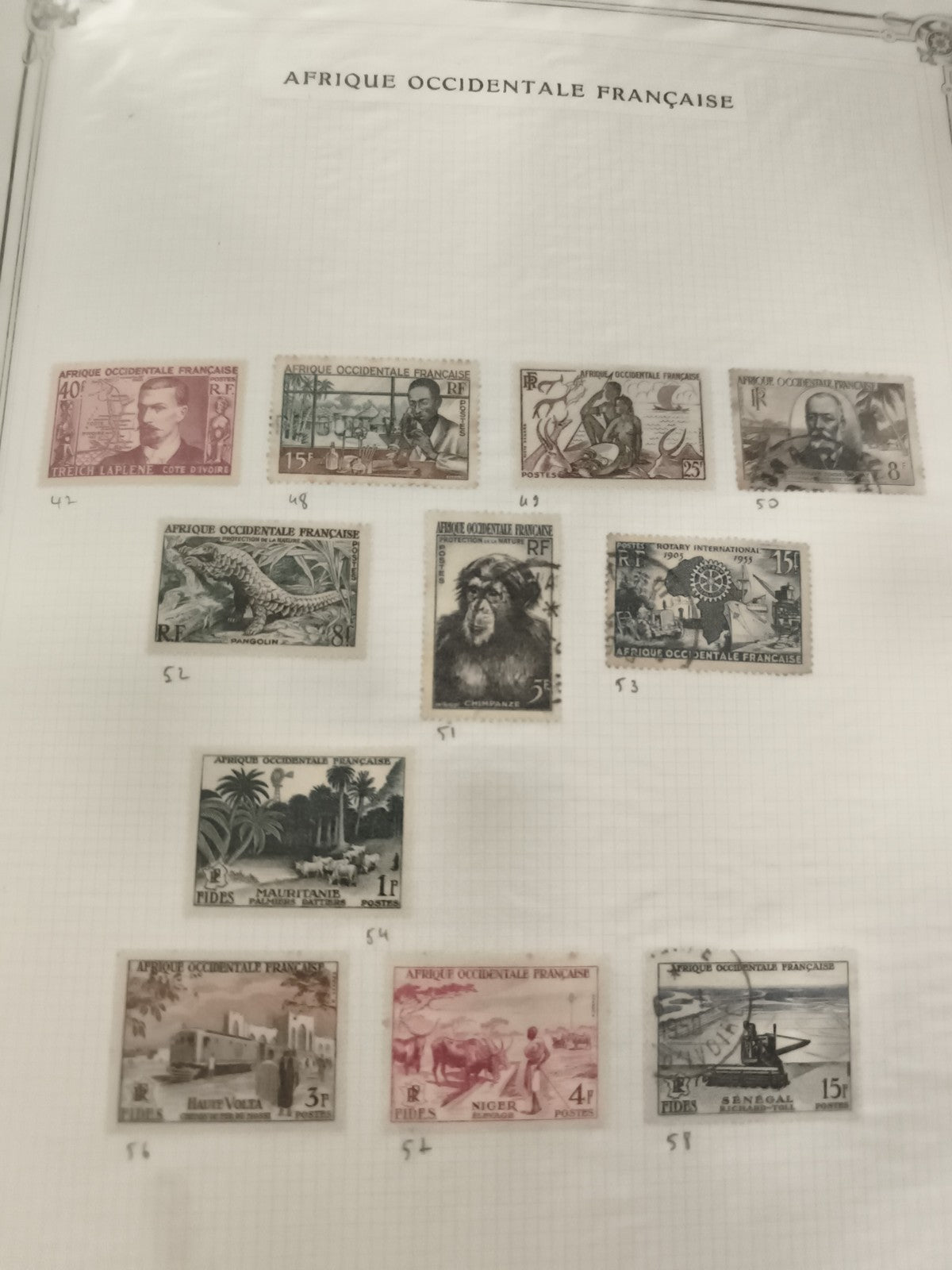 Timbres Afrique Occidentale Française lot x11 thèmes animaux paysages FIDES