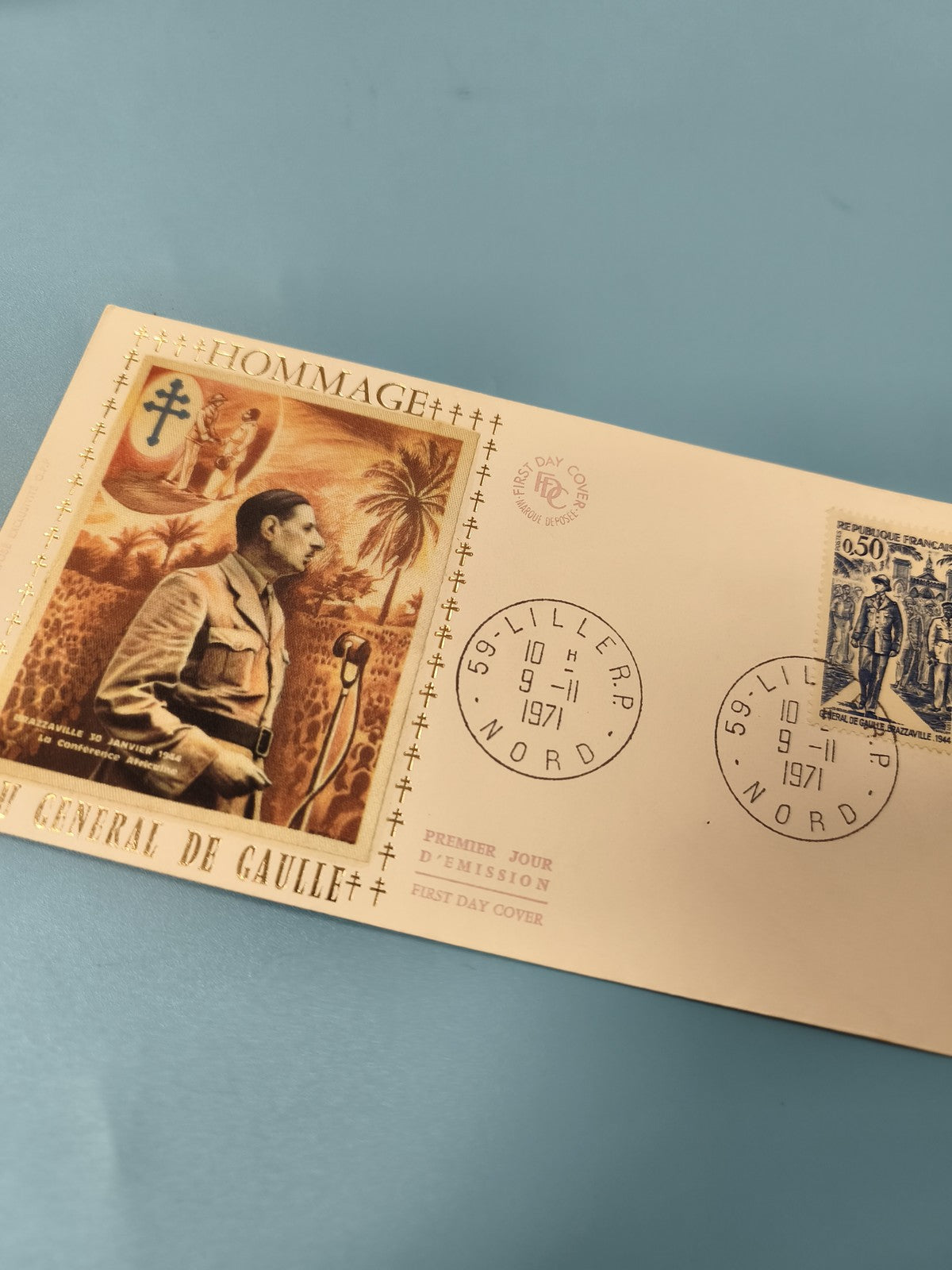 Enveloppe FDC Hommage Général de Gaulle 1971 timbre premier jour illustrée