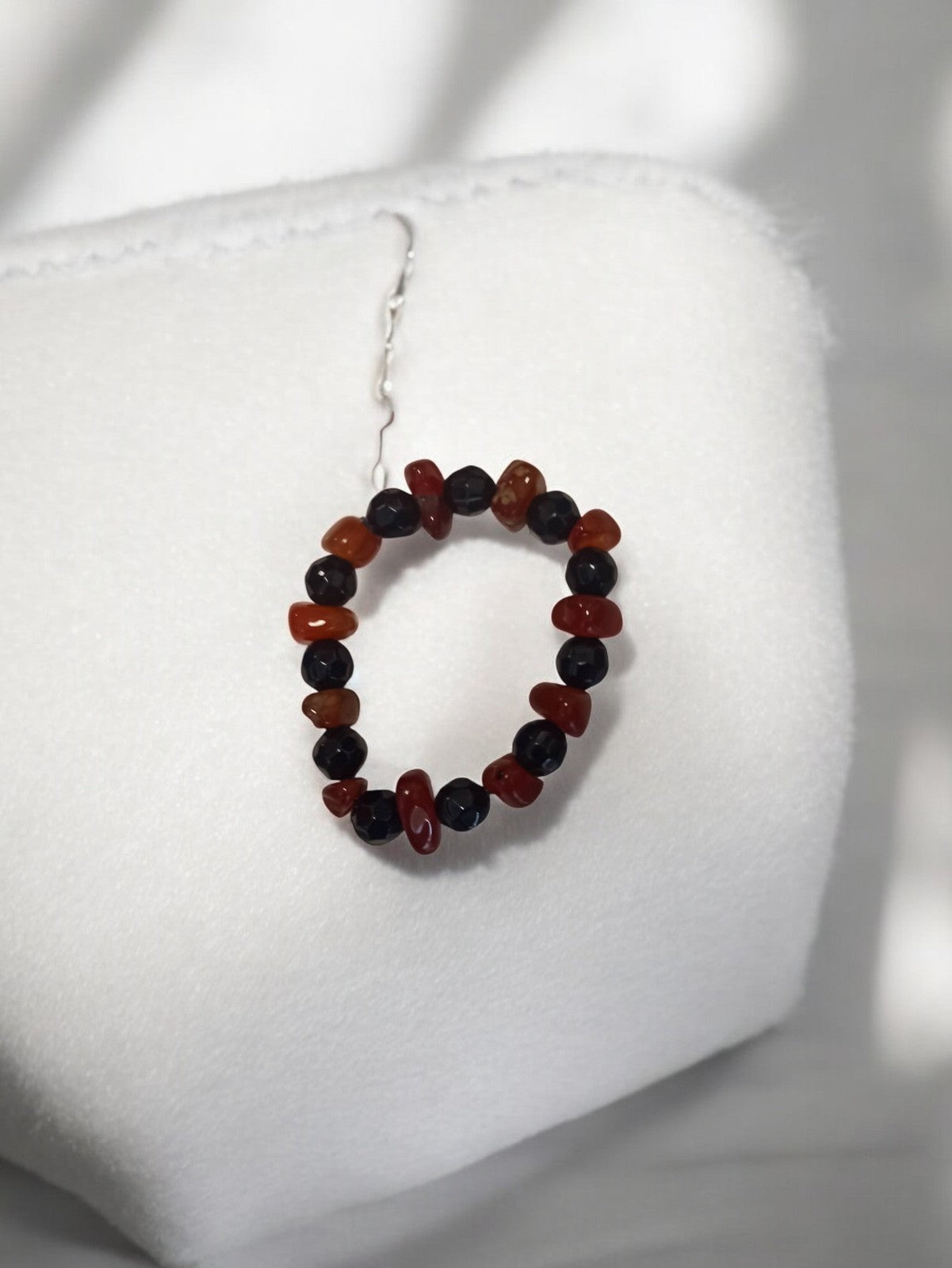 Bracelet vintage perles pierres naturelles brun noir, bijou rétro ancien