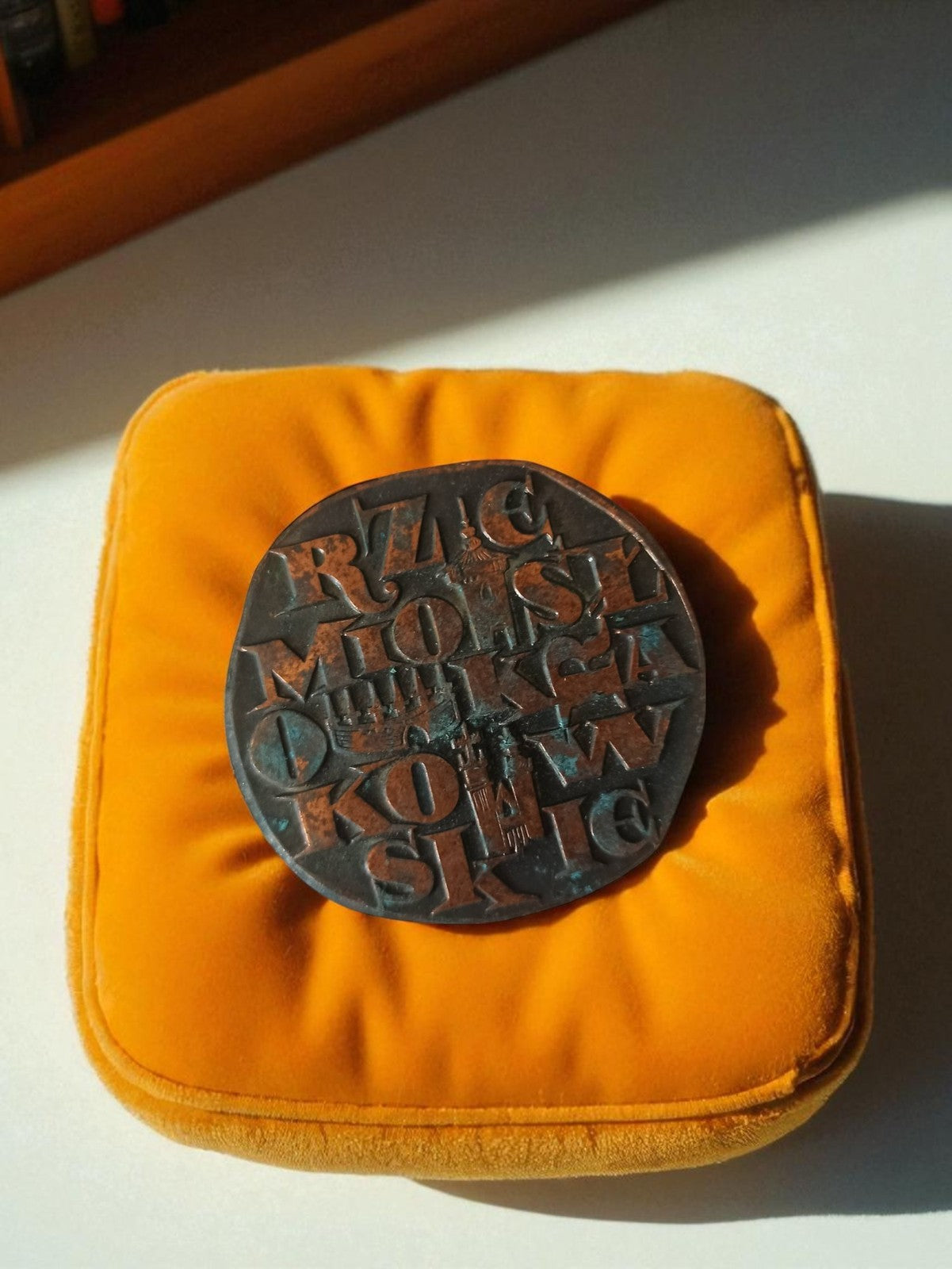 Médaille bronze ancienne Pologne relief typographique vintage