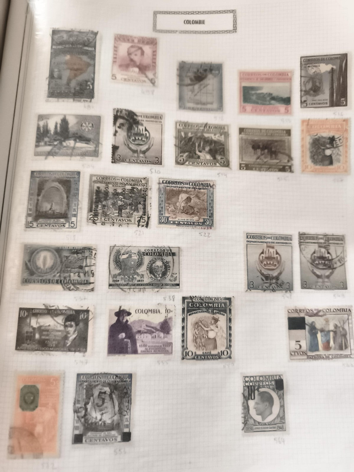 Lot anciens timbres Colombie oblitérés x22 philatélie vintage Amérique du Sud