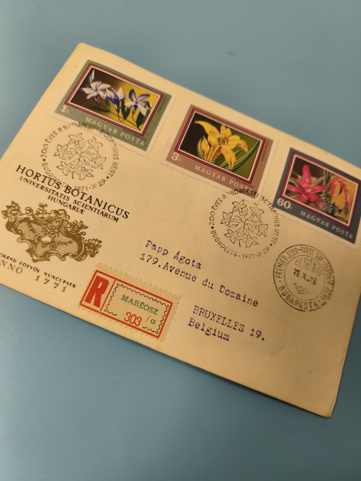 Enveloppe FDC premier jour Hongrie timbres fleurs Budapest 1971 recommandé