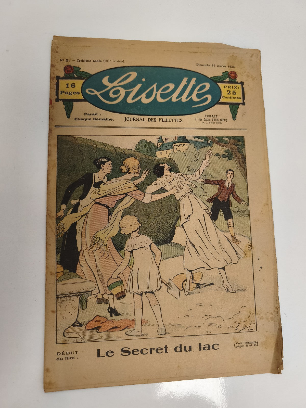 Journal ancien Lisette 1933, Le Secret du lac, illustré, vintage fillettes
