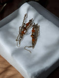 Paire boucles d’oreilles vintage rétro chaînes perles orange fantaisie ancien