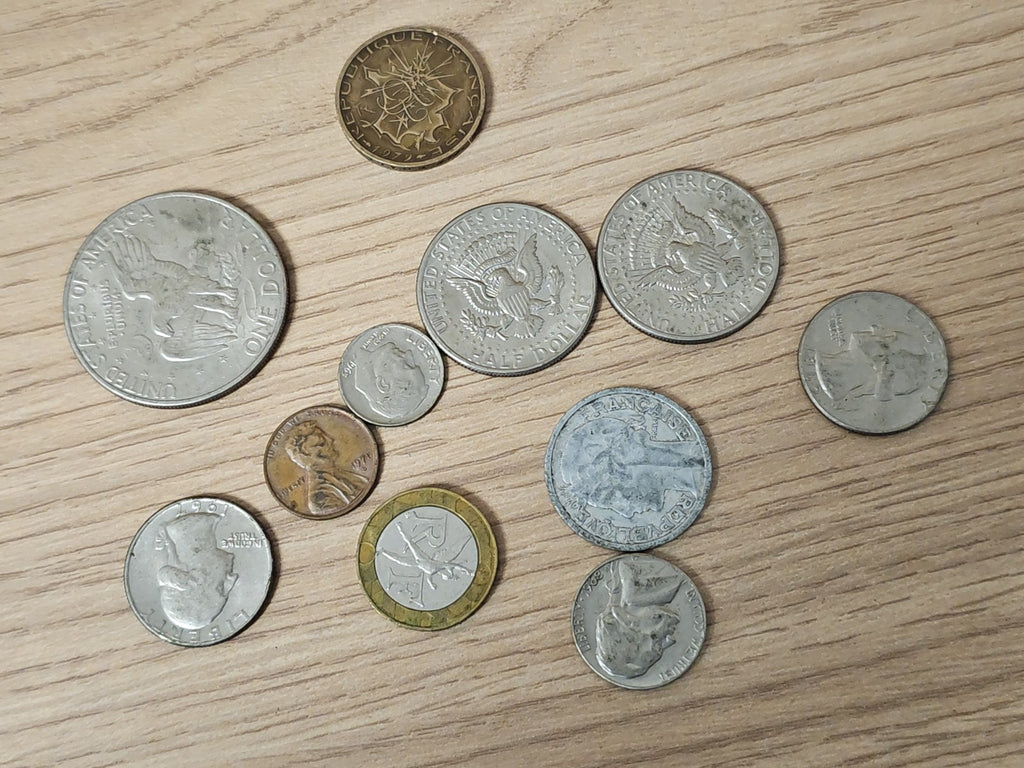 Lot vintage de pièces anciennes USA & France, collection numismatique rétro