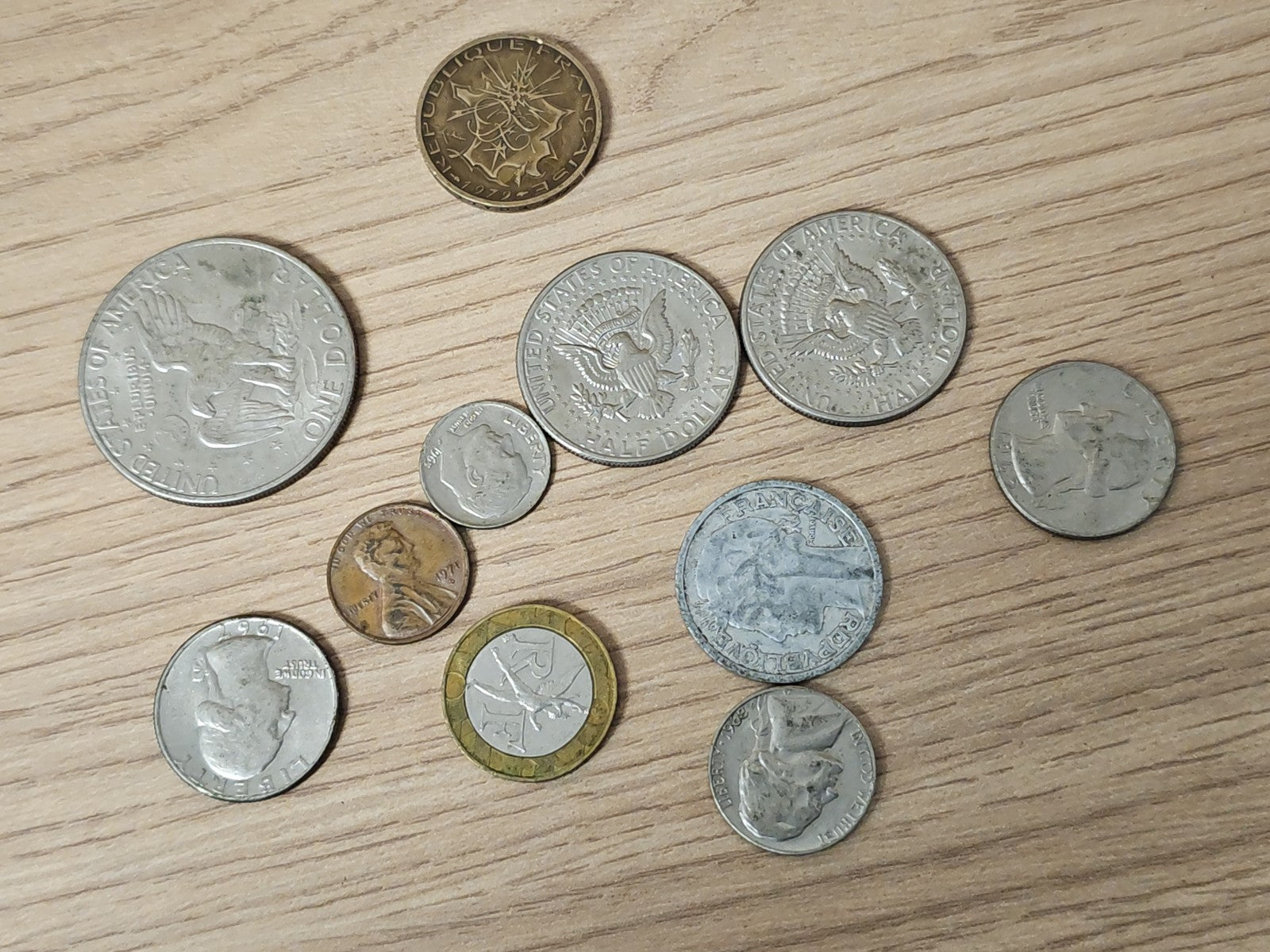 Lot vintage de pièces anciennes USA & France, collection numismatique rétro