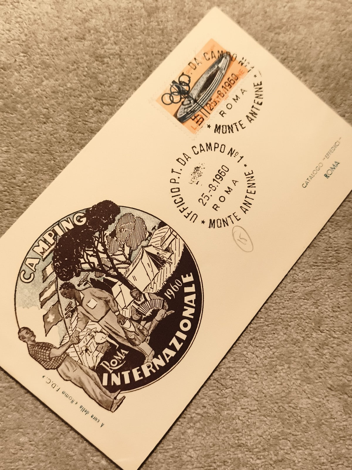 Carte commémorative Roma 1960 Camping Internazionale oblitérée Monte Antenne