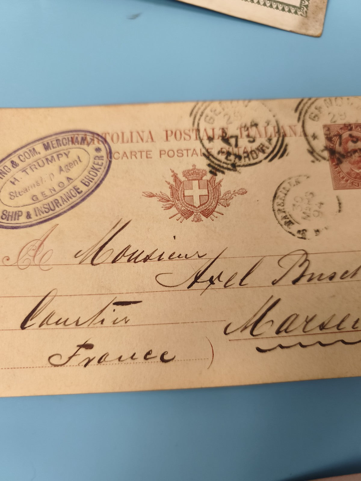 Ancienne enveloppe oblitérée XIXe philatélie, cachet Italie-France, vintage
