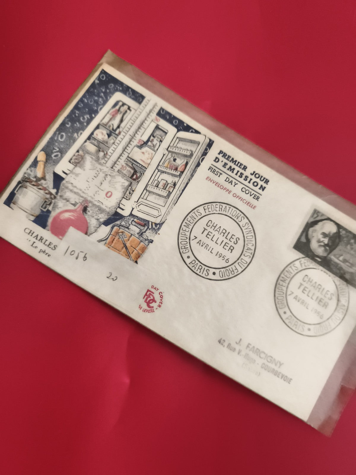 Lettre FDC Premier Jour Charles Tellier 1956 illustrée Paris philatélie (Ref 1)