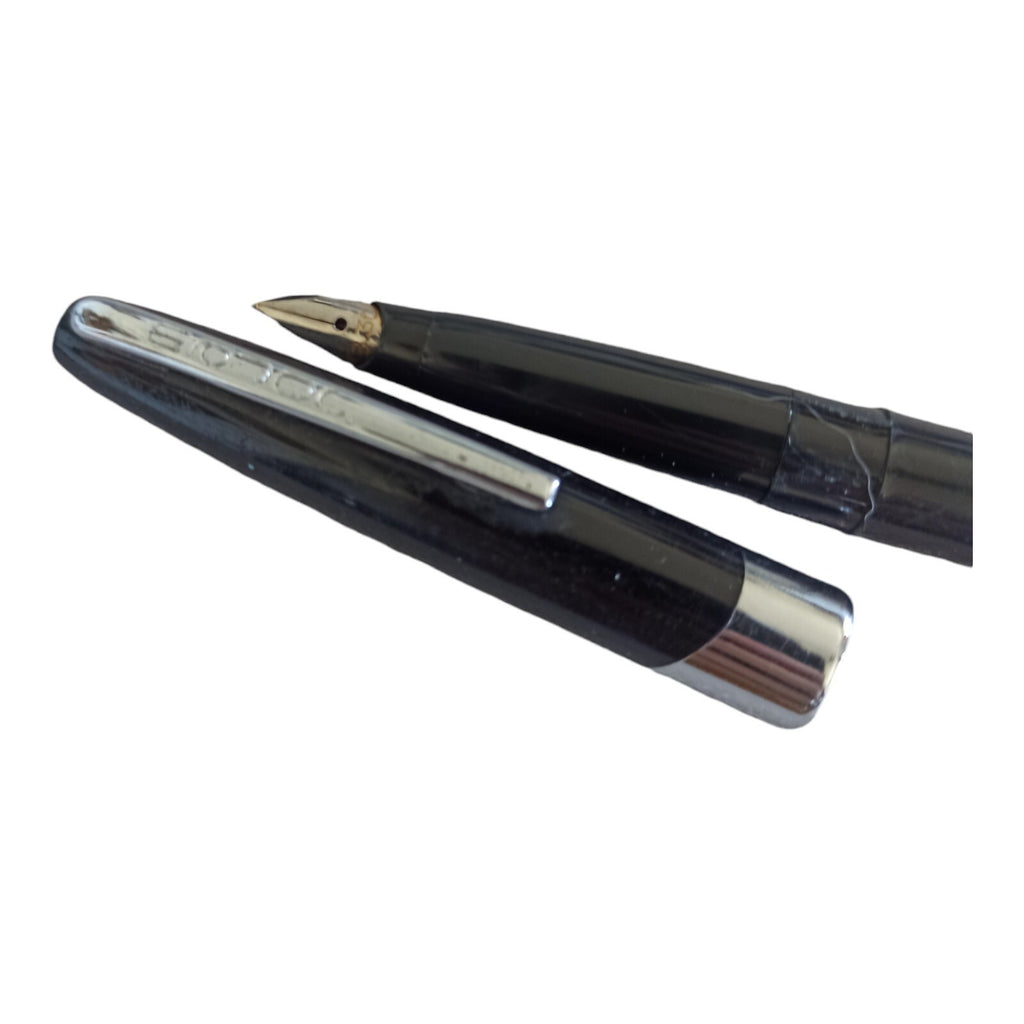Stylo plume vintage noir Major, finition métal chromé, Collector's Edition