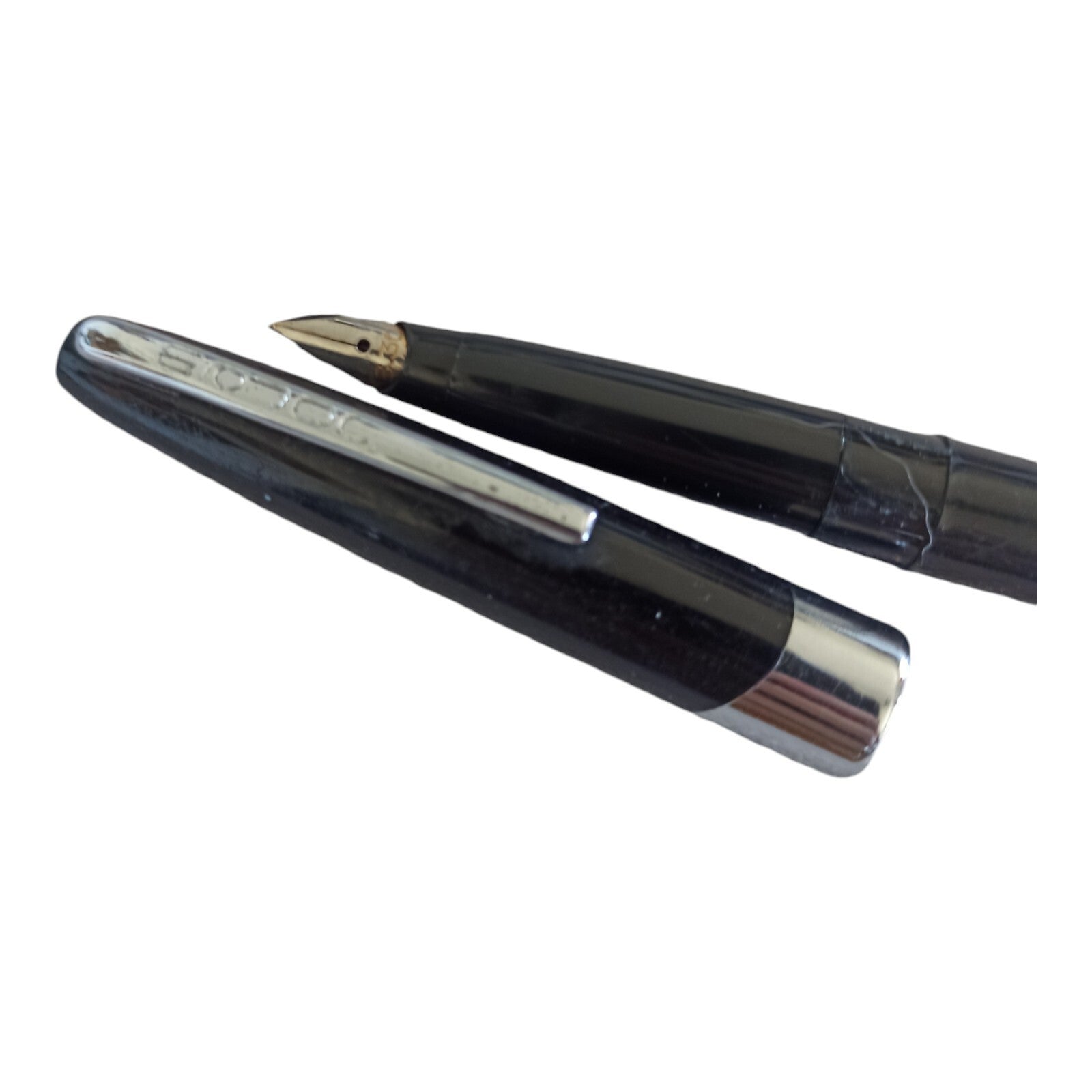 Stylo plume vintage noir Major, finition métal chromé, Collector's Edition