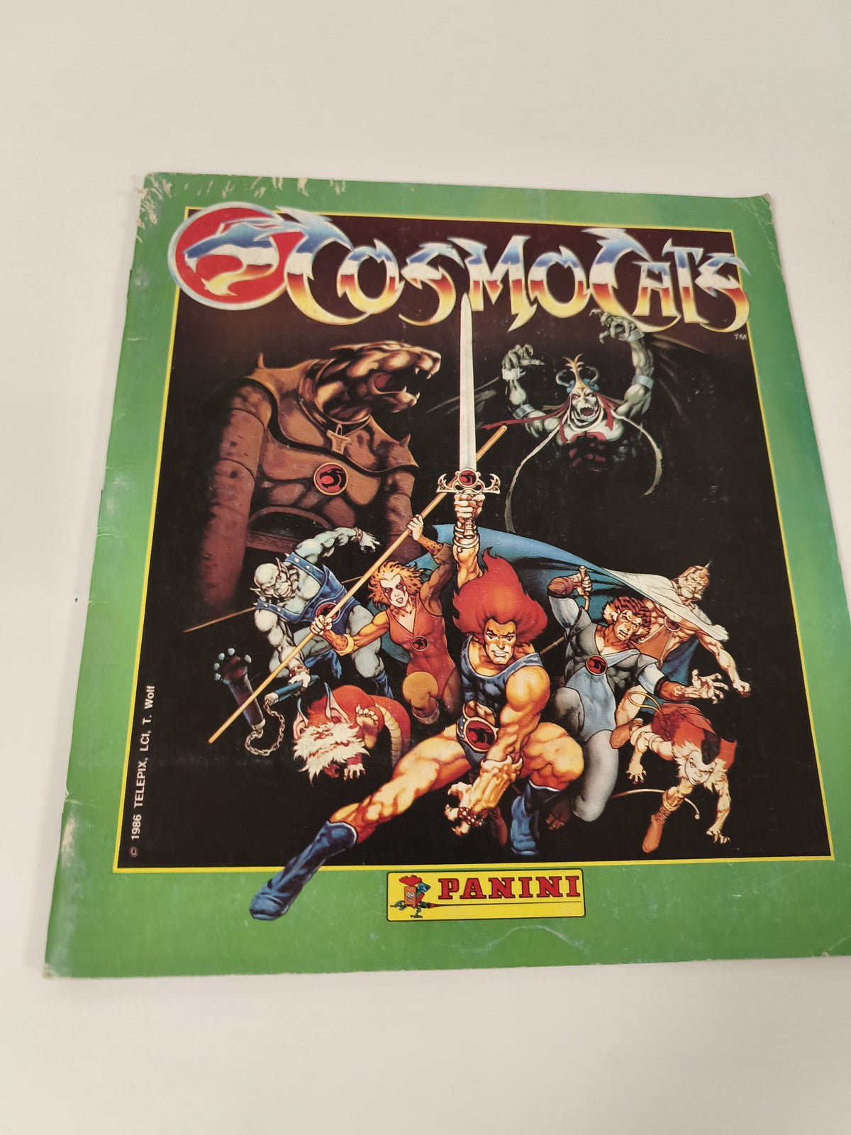 Vintage album Panini Cosmocats 1986 incomplet, couverture verte, dessin animé cu