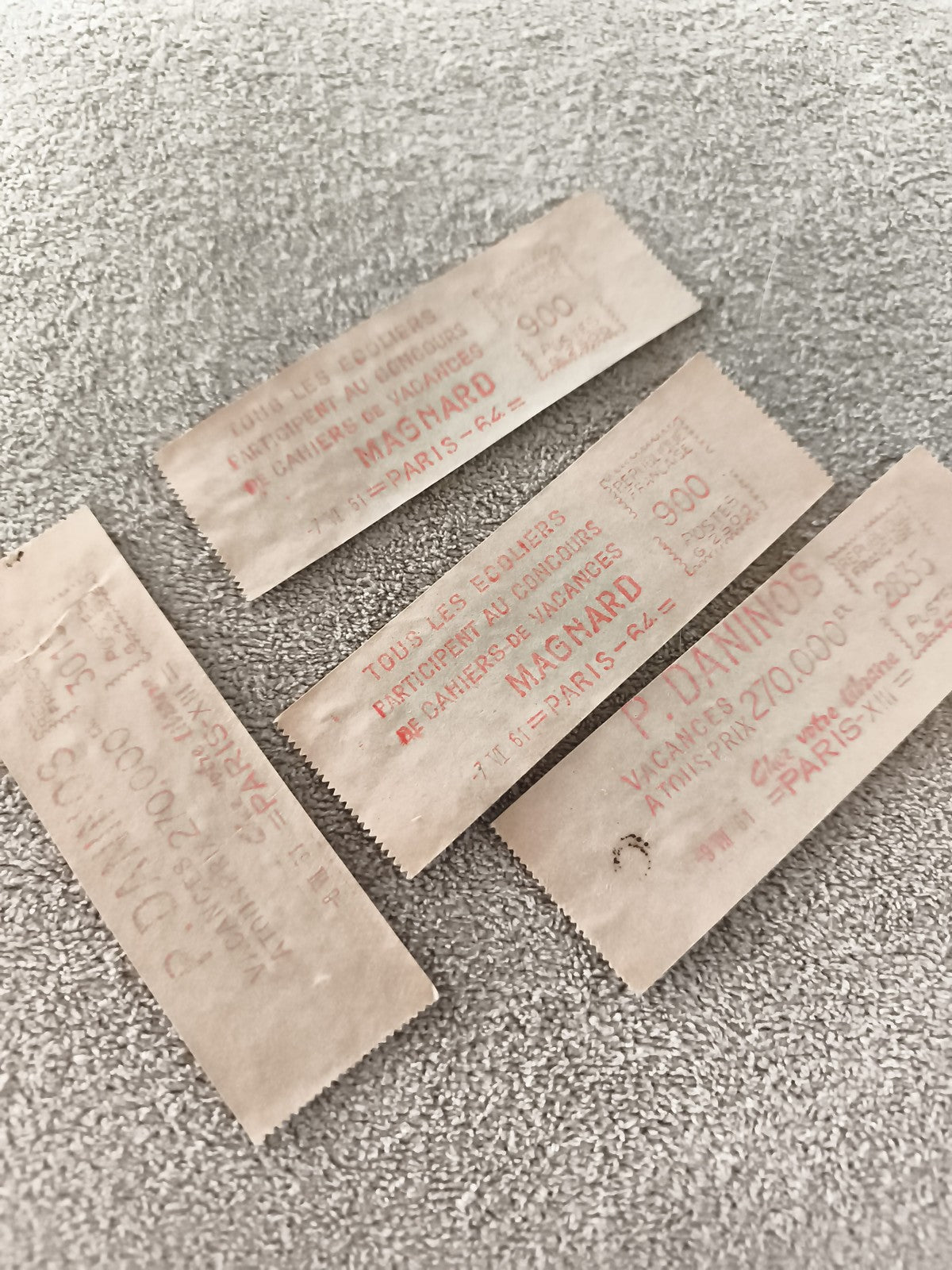 4 anciens tickets concours scolaires Paris années 50 MAGNARD philatélie vintage