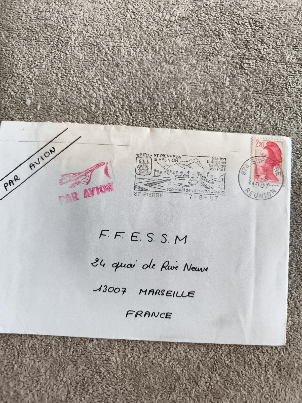 Lettre affranchie 1987 Réunion Marseille timbre Marianne 2,20F oblitération