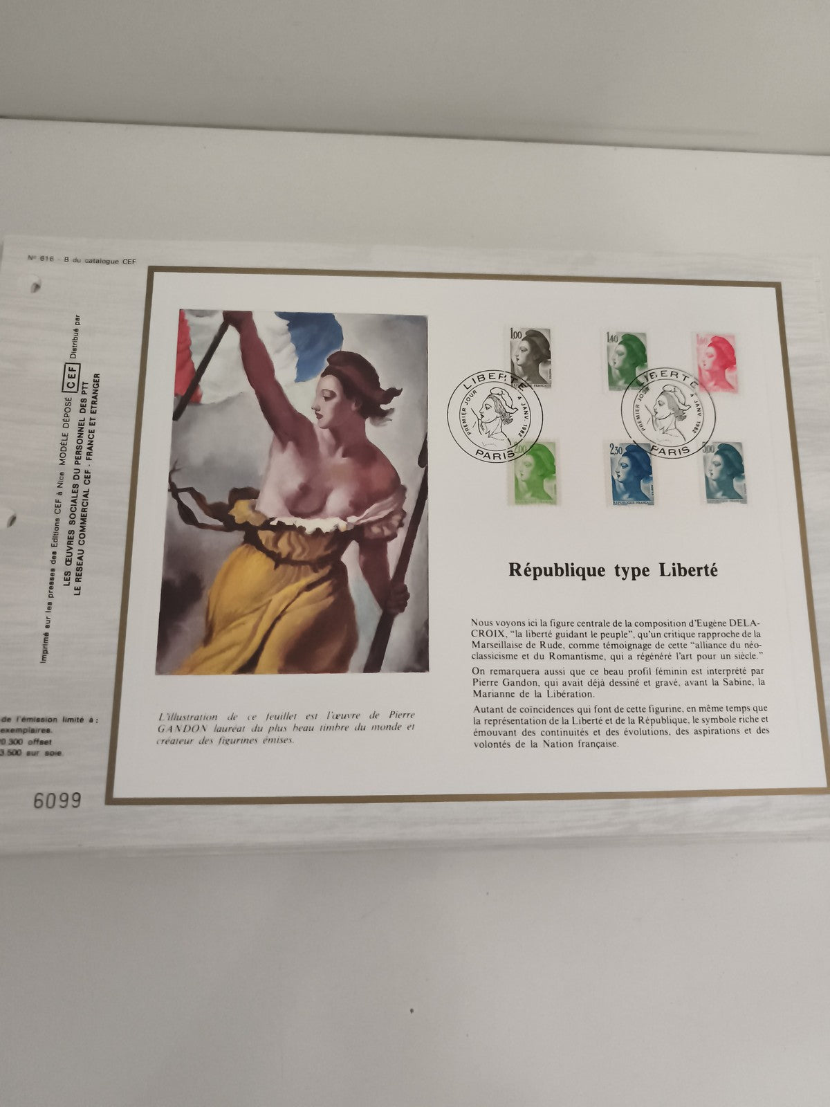 Feuillet CEF République type Liberté timbres oblitérés France philatélie
