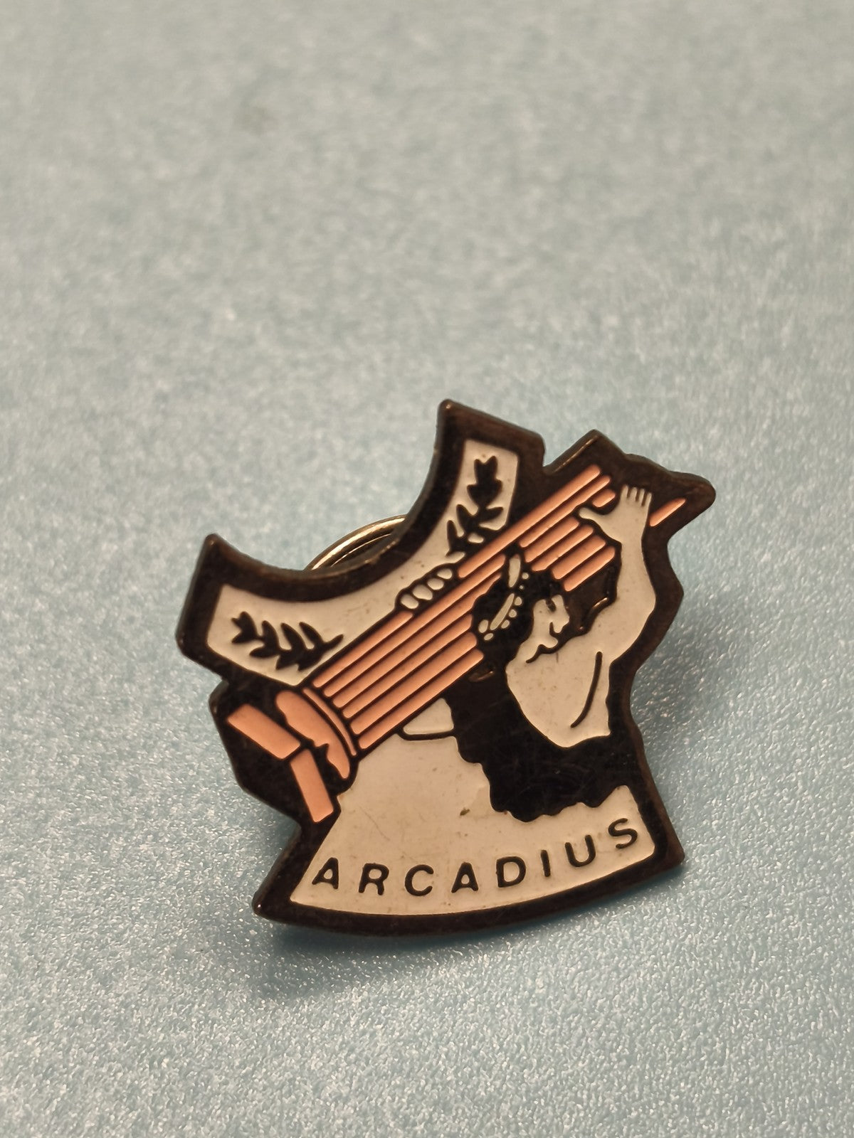 Pin's vintage Arcadius émaillé blason noir blanc collection badge ancien