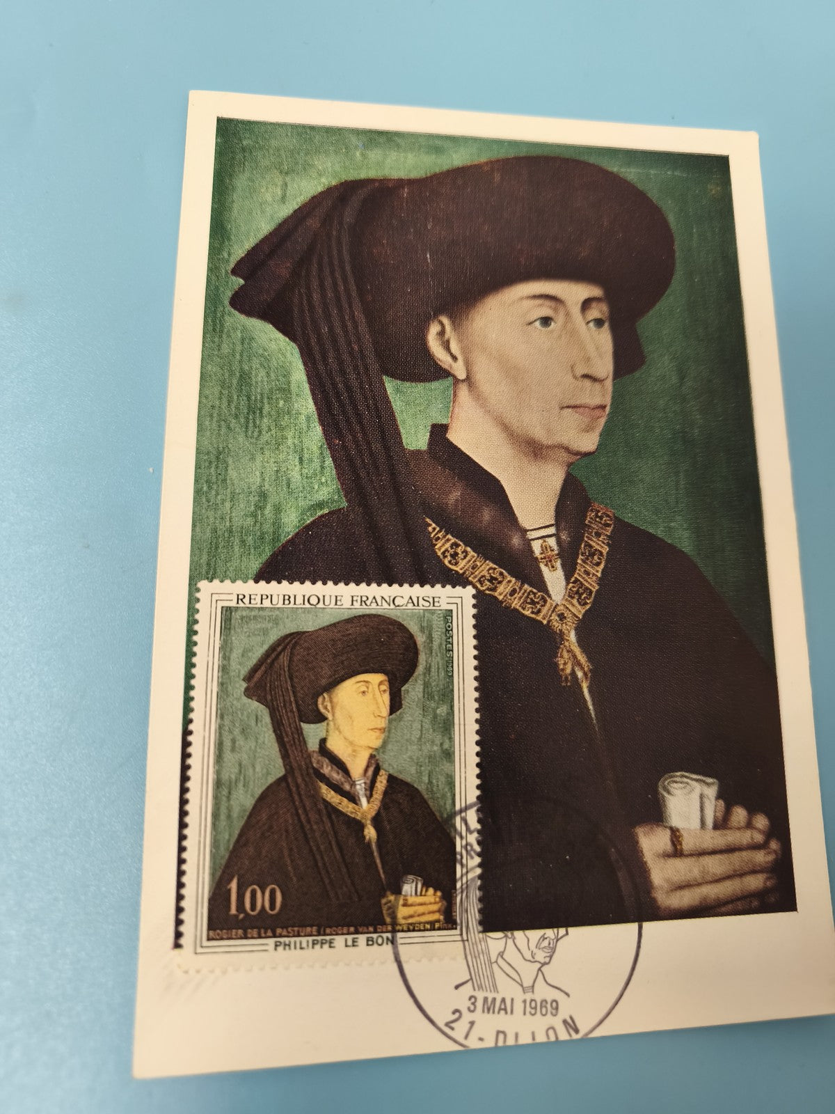 Enveloppe FDC premier jour 1969 Philippe le Bon, portrait sur fond vert (Ref 11)