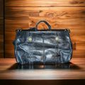 Sac de voyage vintage cuir noir années 60, mallette ancienne, bagage rétro