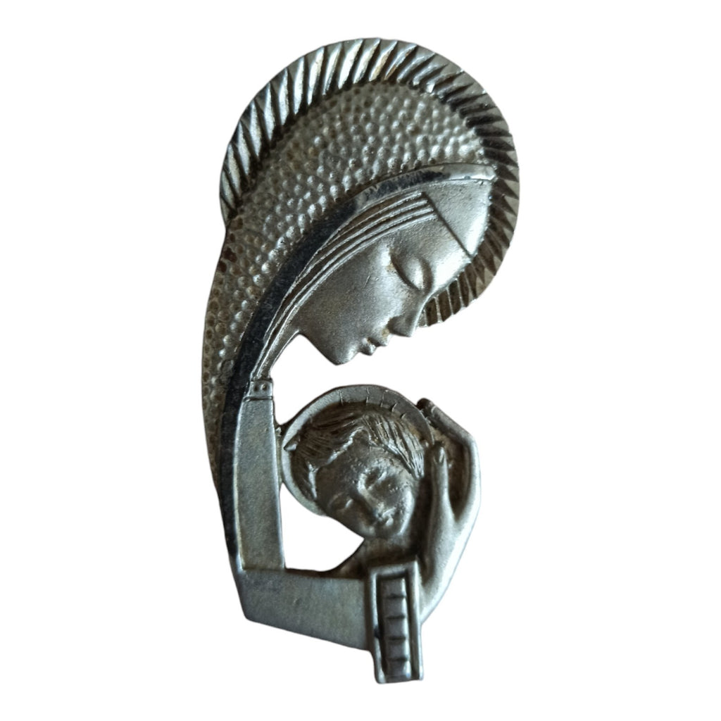 Médaille religieuse vintage Vierge à l'Enfant finition dorée Communion foi