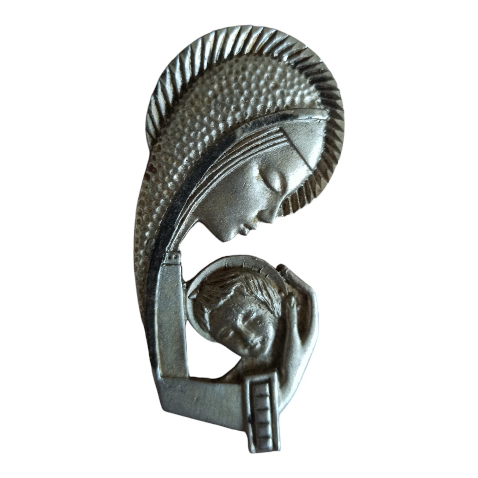 Médaille religieuse vintage Vierge à l'Enfant finition dorée Communion foi