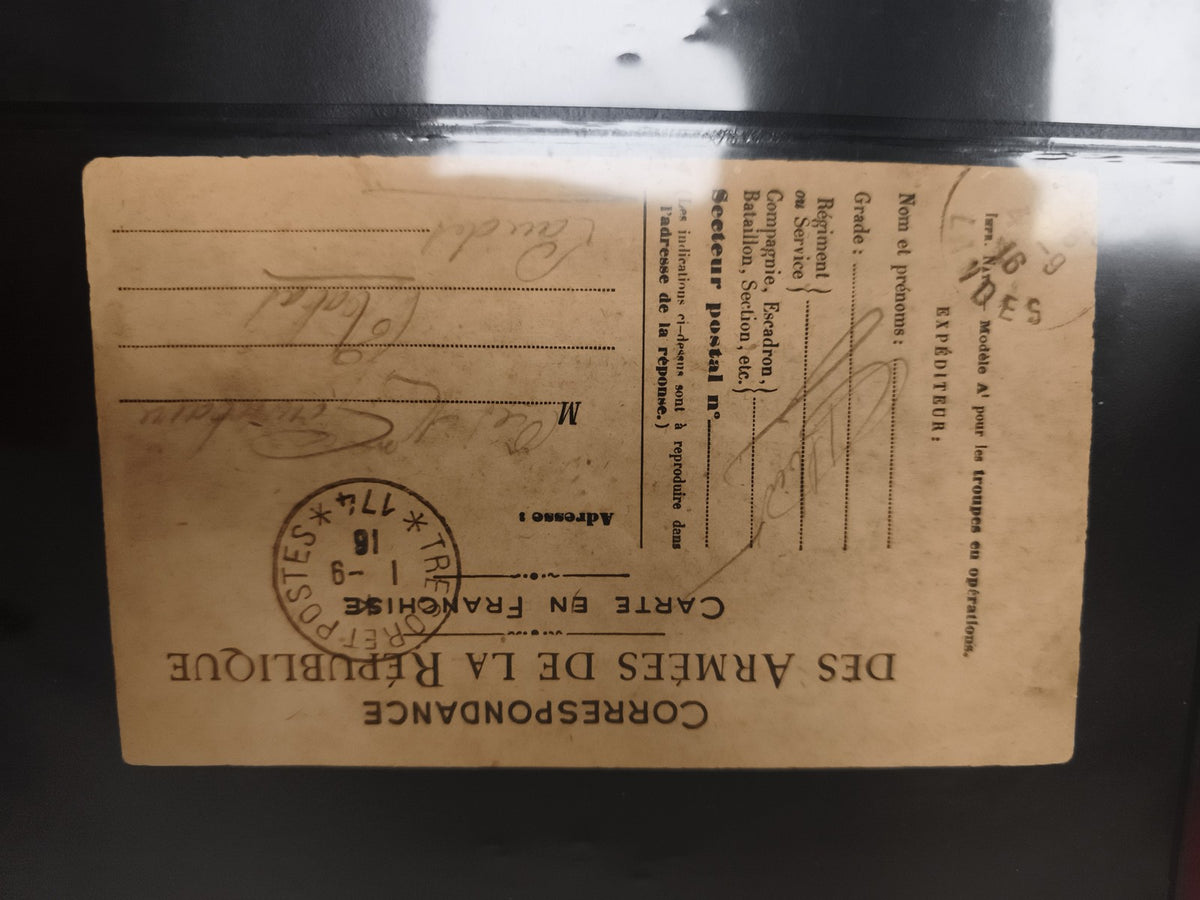 Carte postale militaire France 1916, correspondance armée, tampon Trésor et Post