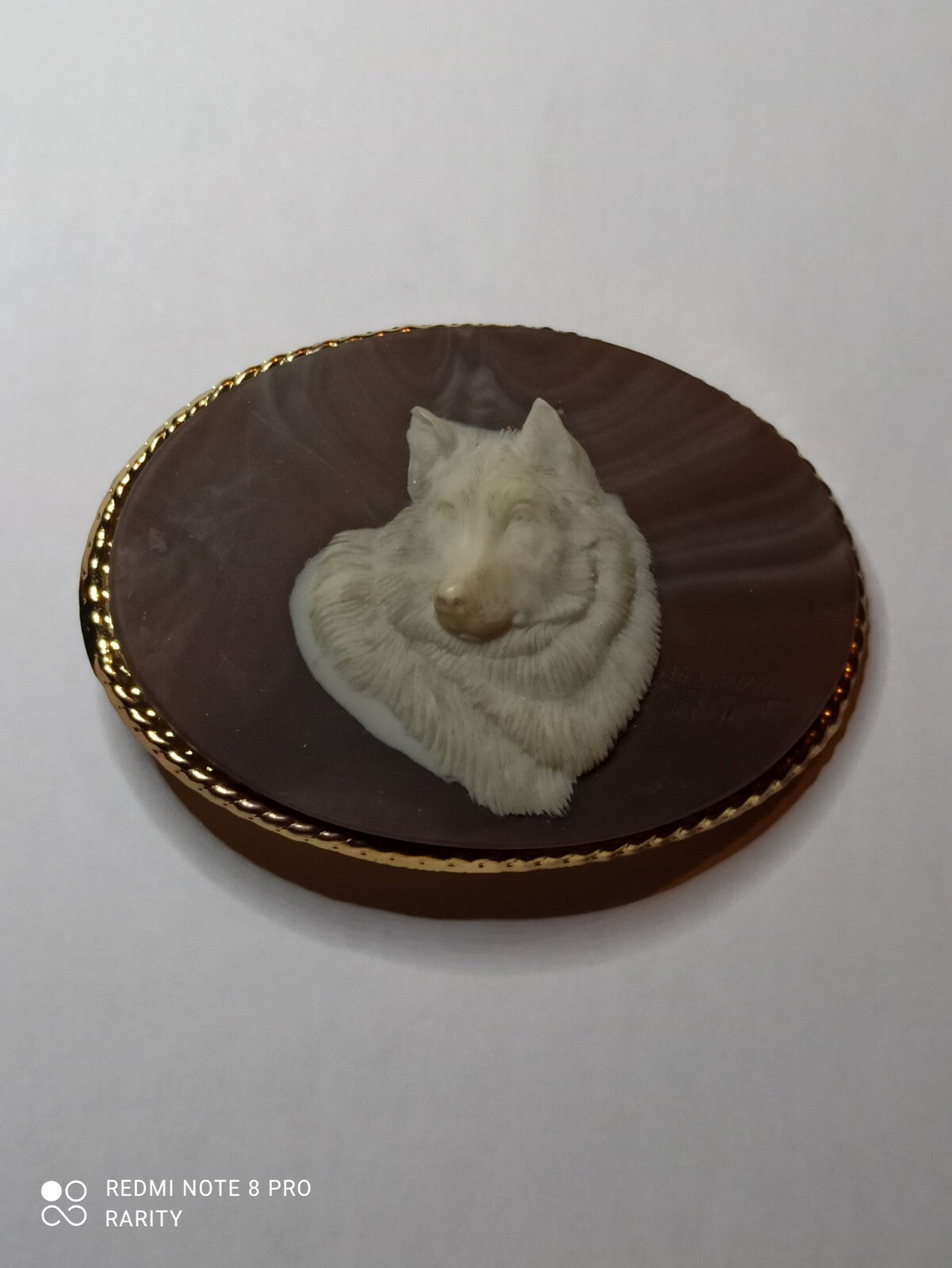 Boucle de ceinture Incolay Stone loup blanc camée, artisanat décor animalier