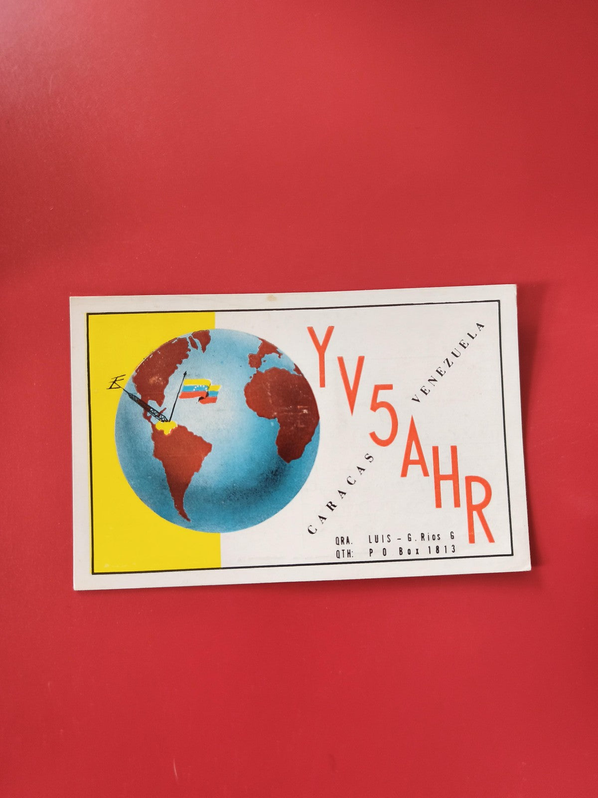 Carte radio QSL YV5AHR Caracas Venezuela globe coloré